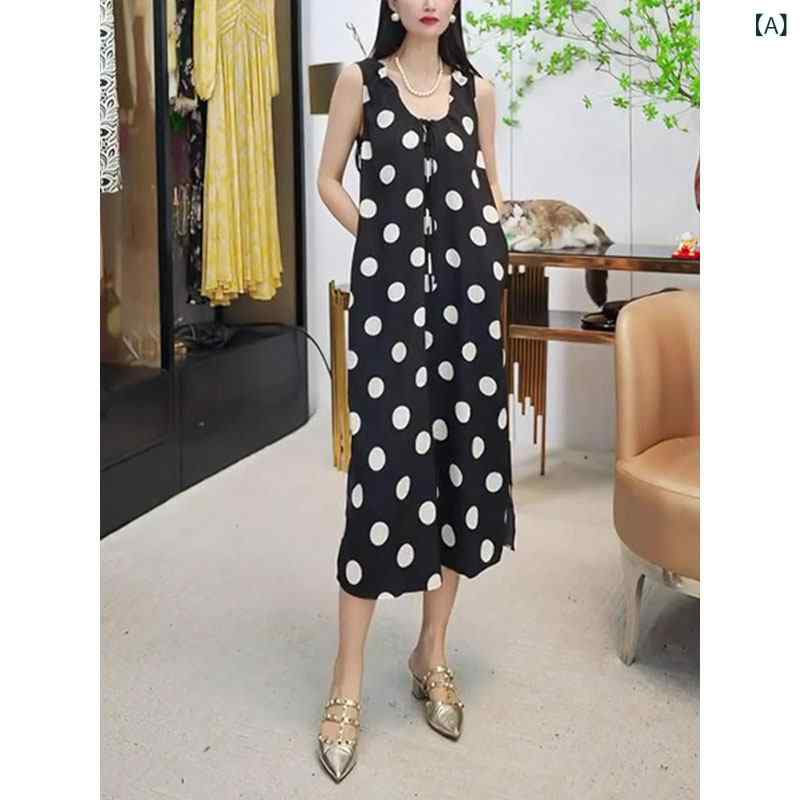 レディース ファッション　オシャレ　綺麗　大歳　上品 フランス ティーブレイク レトロ ドット ベスト ドレス 夏 エレガント スリム 7,147円