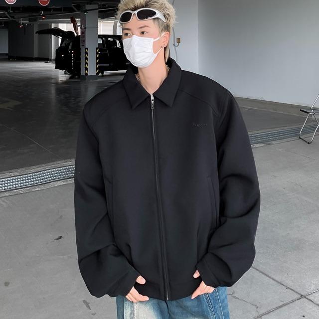 ジャケット メンズ ショート丈 ブラック 春秋 高級感 クール ストリート パッドショルダー ラペル ジッパー 長袖 ゆったり 綿混紡 通気性 耐久性 純色 コントラストカラー ノーアイロン サイドポケット レジャー用