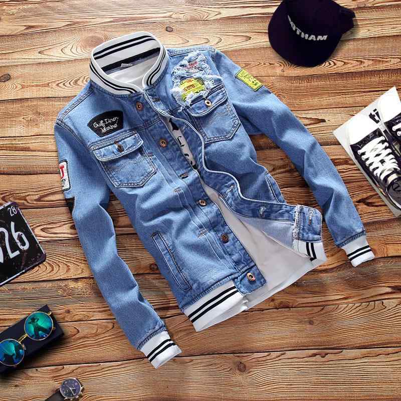 メンズ デニムジャケット 春秋 カジュアル 防風 アウター 綿素材 ブルー 大きめサイズ スリムフィット 長袖 ラペルカラー シングルブレスト サイドポケット 肩章付き ハンドメイド加工