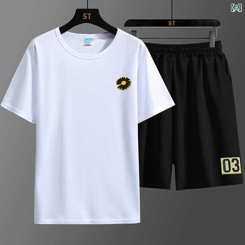 メンズ Tシャツ 半袖 夏 薄手 2点 スーツ イン ランニング スポーツ