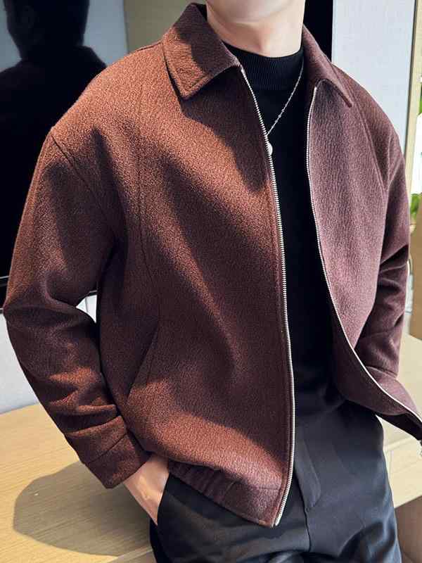 メンズ ジャケット 秋冬 厚手 羊毛調 ウール フランネル ラペル スリムフィット シングルブレスト 防風 耐久性 長袖 マルチポケット カジュアル ビジネス ブラック 赤 高級感 スタイリッシュ 純色 アウター