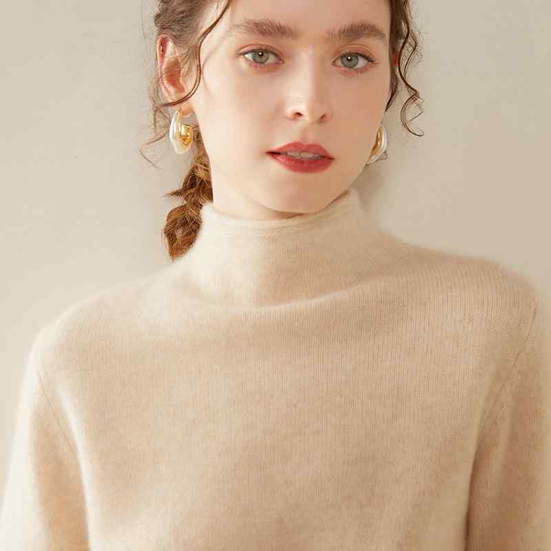 ニットセーター レディース 厚手 カシミヤ ハーフタートルネック ロールエッジ ルーズフィット 長袖 Aライン インナー トップス カジュアル 秋冬 シンプル 普段使い 柔らかい 暖か|shop I.D.H