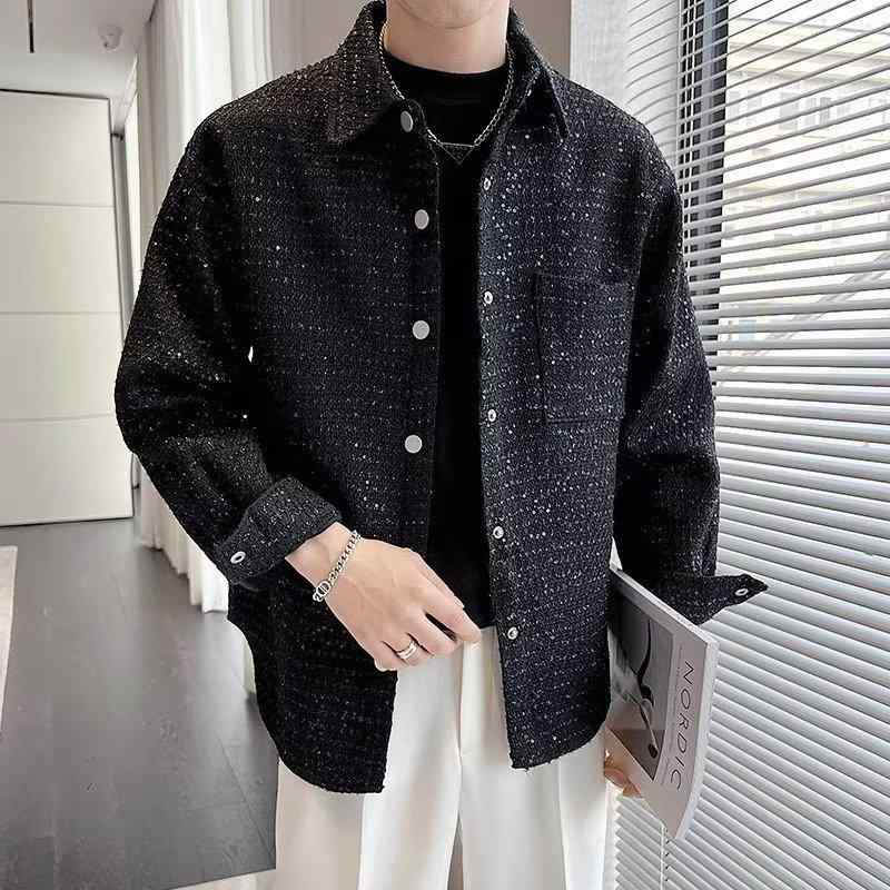 ジャケット メンズ 秋 韓国風 スタンドカラー ルーズフィット シングルブレスト 防風 ポリエステル ブラック カラーブロック カジュアル アウター 長袖 ノンアイロン サイドポケット ストレートヘム