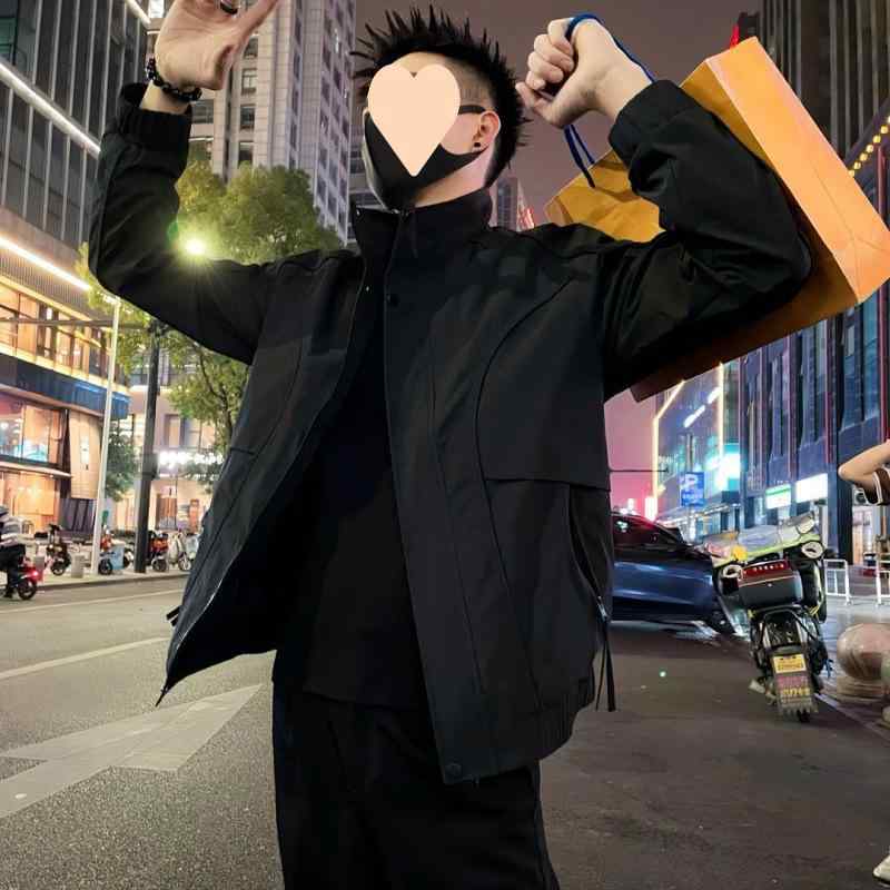 メンズ ジャケット スタンドカラー カジュアル アウター ワーク 春秋 高級感 ポリエステル ブラック グリーン ビッグサイズ 普段使い 軽量 伸縮性