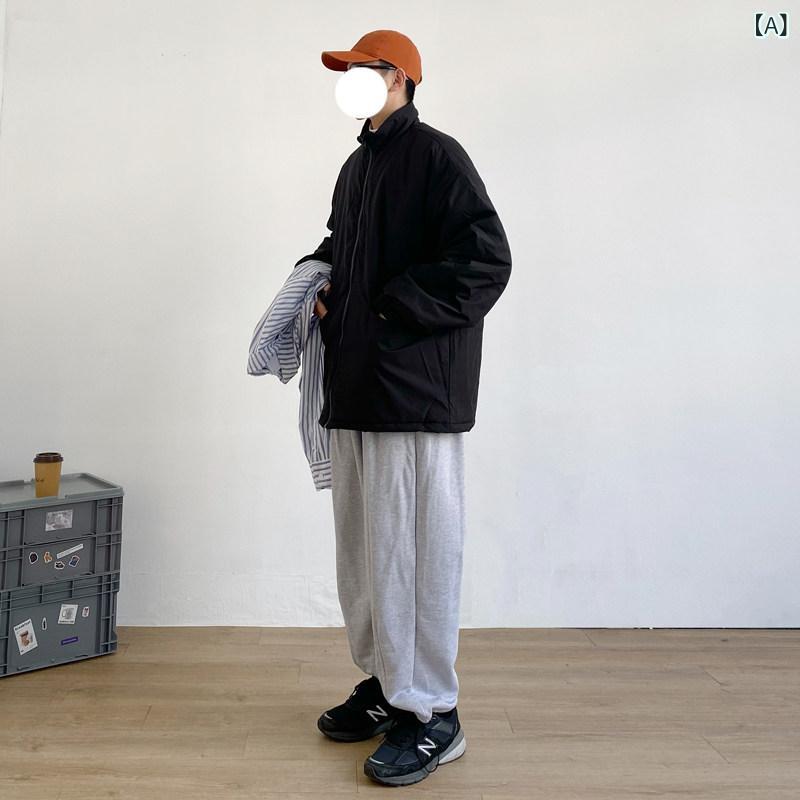 メンズ 流行り物 オシャレ かっこいい レトロ 冬 照明ランプ色合い綿織物 厚地の外套 ソリッドカラー はたご屋 やり方着 朦々たる 綿織物 メンズ