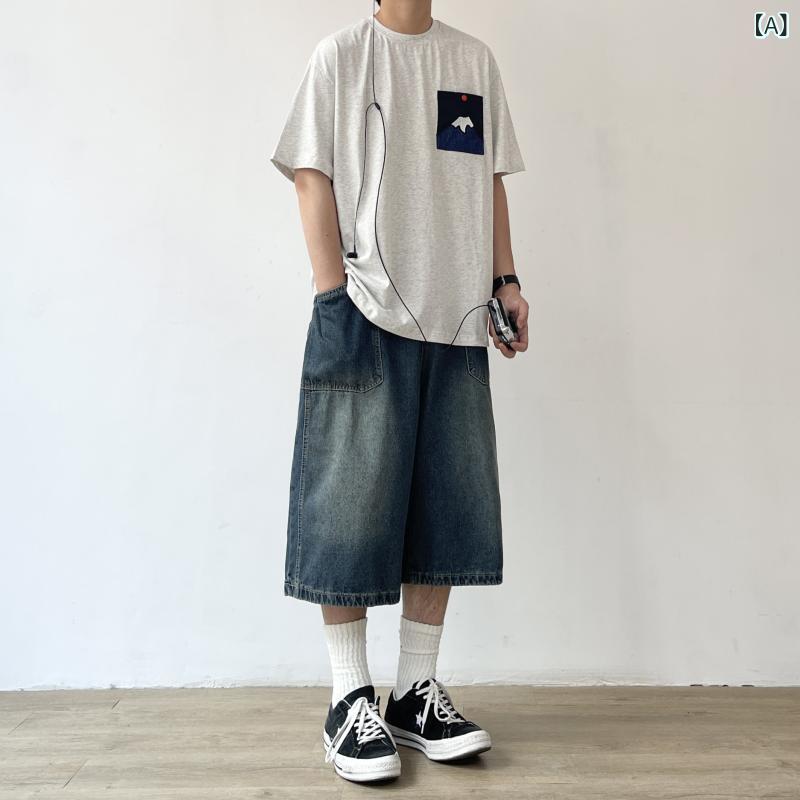 メンズ　ファッション　オシャレ　かっこいい 夏 ポケット 半袖 メンズカジュアル コットン レトロ ラウンドネック Tシャツ