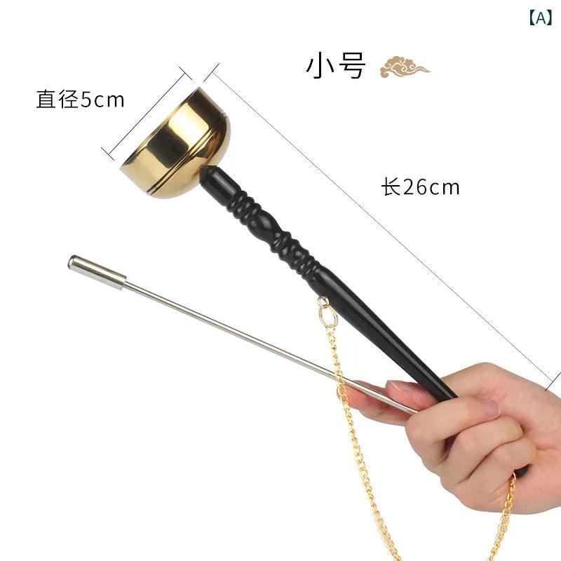 仏教法器 銅製手持ち磬 木柄引式 寺院法会用 念仏念経 宗教用品 木魚 金属製 伝統工芸 打磨仕上げ(x2)