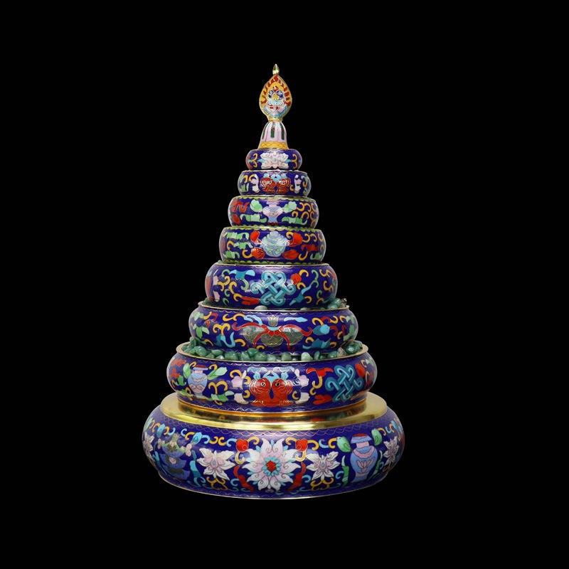 曼荼羅盤 仏具 法器 七宝 銅製 伝統工芸 磨光仕上げ 26cm 多層 密教 宗教用品 チベット仏教 供養台 装飾トレイ