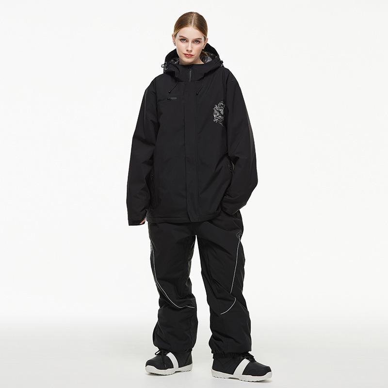 スノーウェア 男女兼用 冬用 防風防水 保暖 耐摩耗 スノーボード スキー 衣? フルセット ブラック ホワイト イエロー アウトドア 雪上運動 保温性 撥水加工(x2)|shop I.D.H