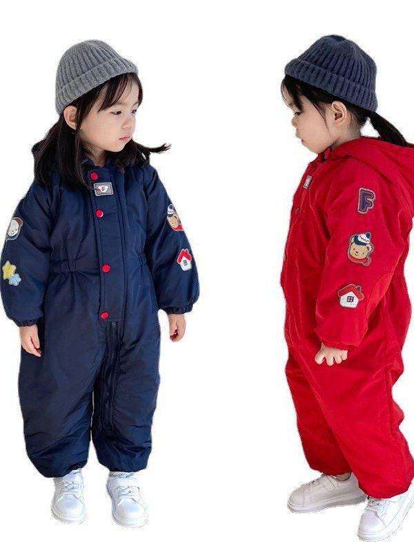 キッズ 冬用 連体服 朦々たる クローリングスーツ ポリエステル 長袖 ボンネット付き添い人 ポンチ絵柄 男女兼用 心地よい 情の籠もった 伸縮性(x3)