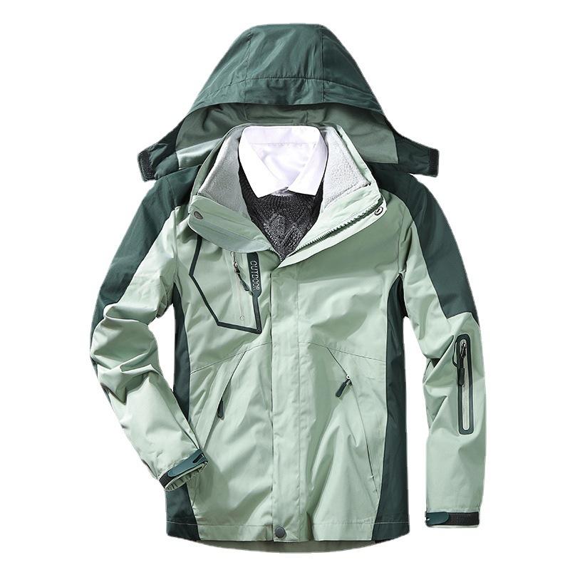 レディース 冬用 アウトドア ジャケット 登山 スキー 防水 防風 保暖 フリース インナー 取り外し 2点セット 徒歩 旅行 キャンプ 透気 ポリエステル 迷彩柄 コントラストカラー フード付き 軽量 伸縮性(x2)