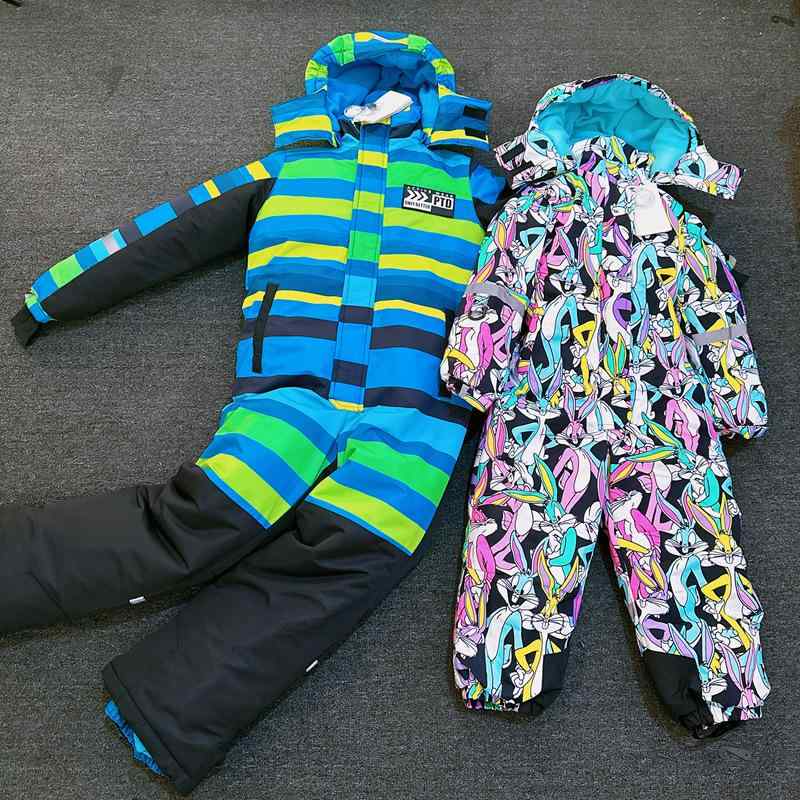 スキーウェア キッズ 連体服 スキーパンツ 男の子 女の子 ベビー 防水 防風 保温 通気 耐摩耗 冬用 旅行 装備 ブルー ウサギ柄 伸縮性 軽量