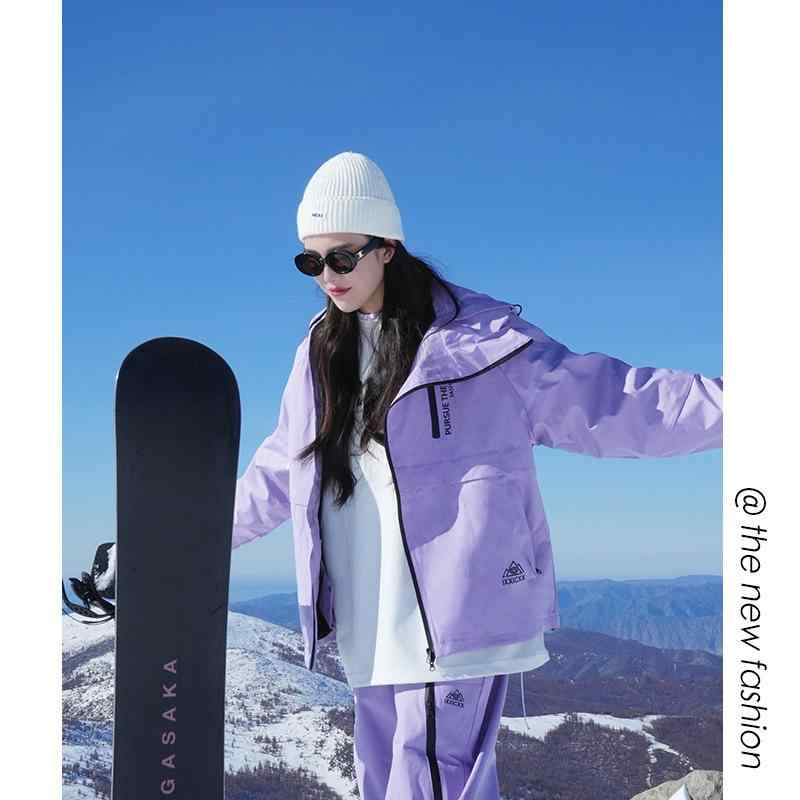秋冬 アウトドア 防水 保温 スキーウェア セット 防風 登山ジャケット ペア用 ポリエステル 軽量 ブラック 紫系
