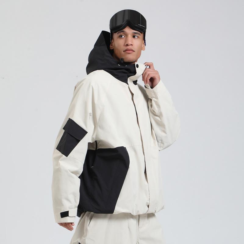 スキージャケット 男女共用 ゆったり 防水 防風 保暖 通気 ポリエステル スノーボード スキー アウトドア 雪上スポーツ 秋冬 オフホワイト ダークグリーン ダークグレー ダークブラウン