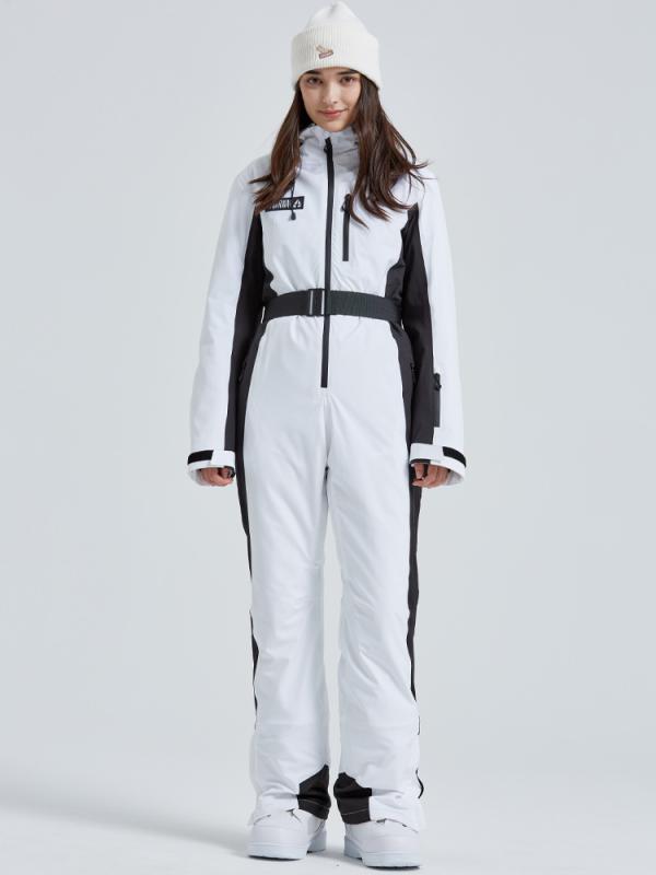 スキー服 レディース 冬用 一体型 防風 防水 保暖 通気性 耐摩耗 ポリエステル素材 ホワイト ブラック ピンク スリムフィット アウトドア スノースポーツ 女性用 スタイリッシュ 軽量 伸縮性(x2)|shop I.D.H