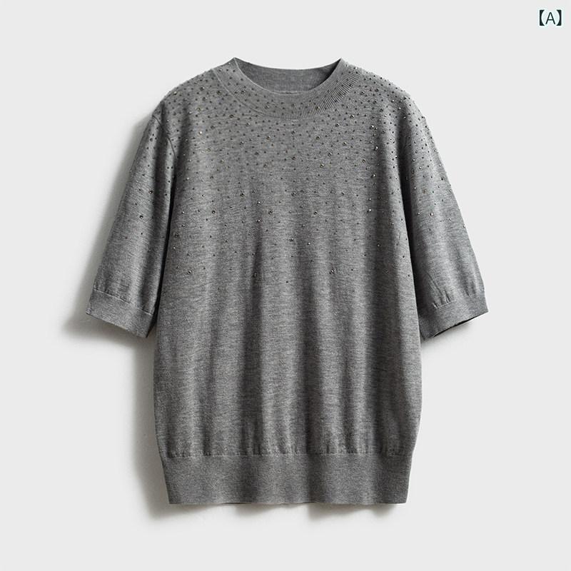 レディース　ファッション　オシャレ　大歳　上品　ママ　お母さん　綺麗 ギャラクシー シャイン 職場 肌 優しい ウール ホット ニット 半袖 Tシャツ