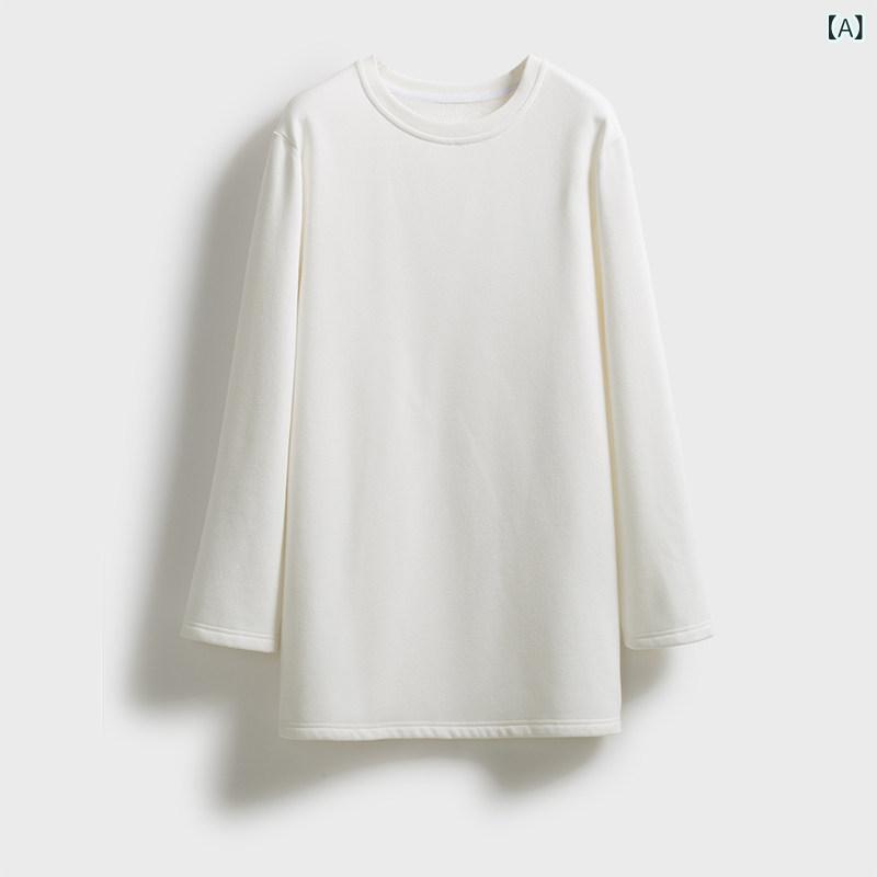 レディース　ファッション　オシャレ　大歳　上品　ママ　お母さん　綺麗 特注 ベルベット 暖かい キープ ミドル丈 ホワイト 長袖 Tシャツ シャーク パンツ 重ねた