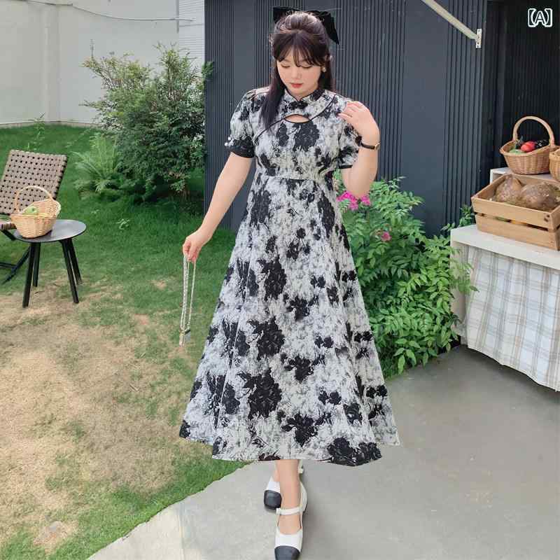 レディース ファッション たり 大きめ サイズレディース 夏 中華風 Aライン イン 小柄 腹 カバー チャイナ ドレス