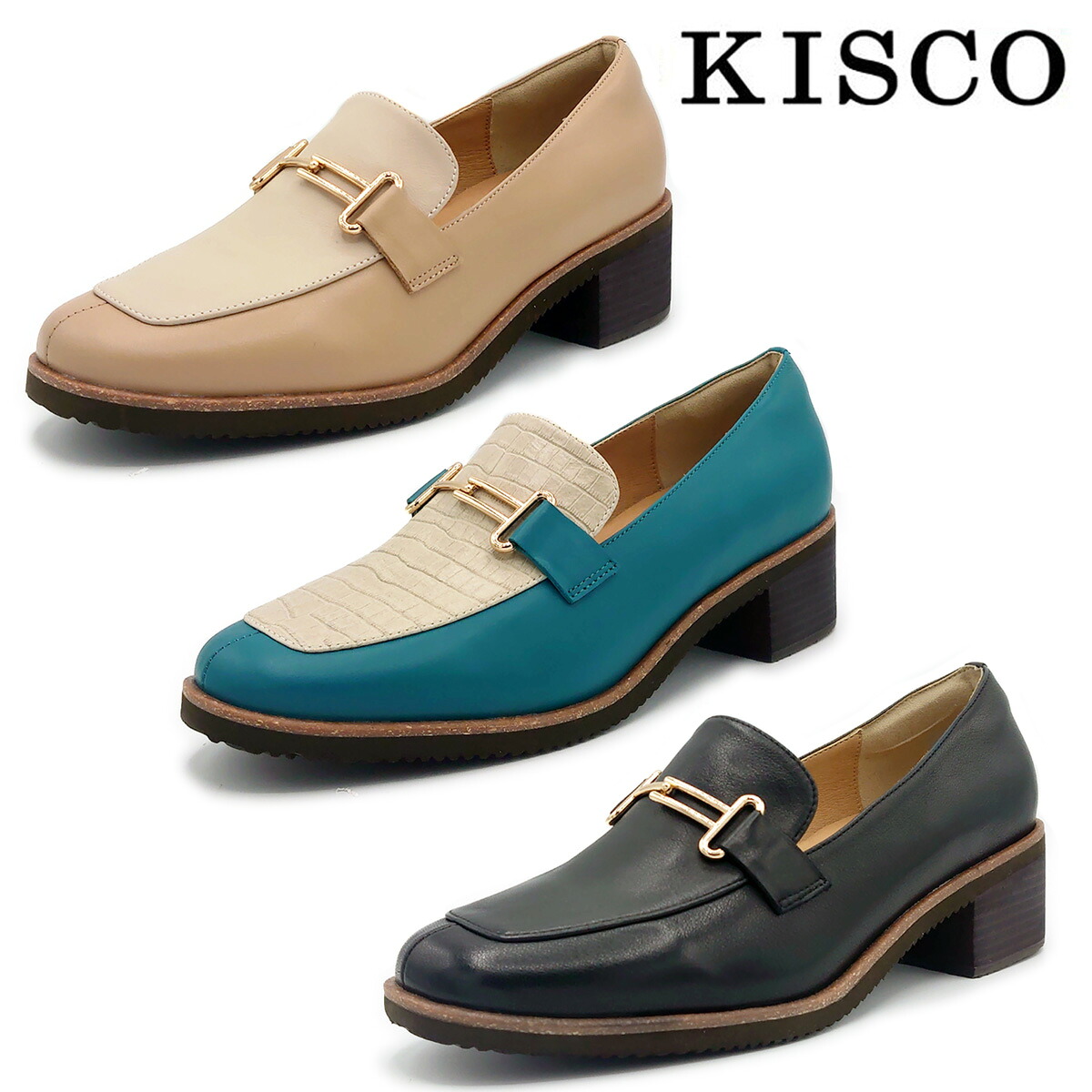 KISCO キスコ レディース 軽量 カジュアルシューズ チャンキーヒール ビット ローファー KS1531 靴
