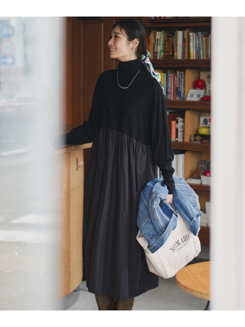 【SALE／30%OFF】【洗える】ギャザーコンビ ニットワンピース 23区 ニジュウサンク ワンピース・ドレス ワンピース ベージュ ブラック ネイビー【RBA_E】【送料無料】[ Fashion]