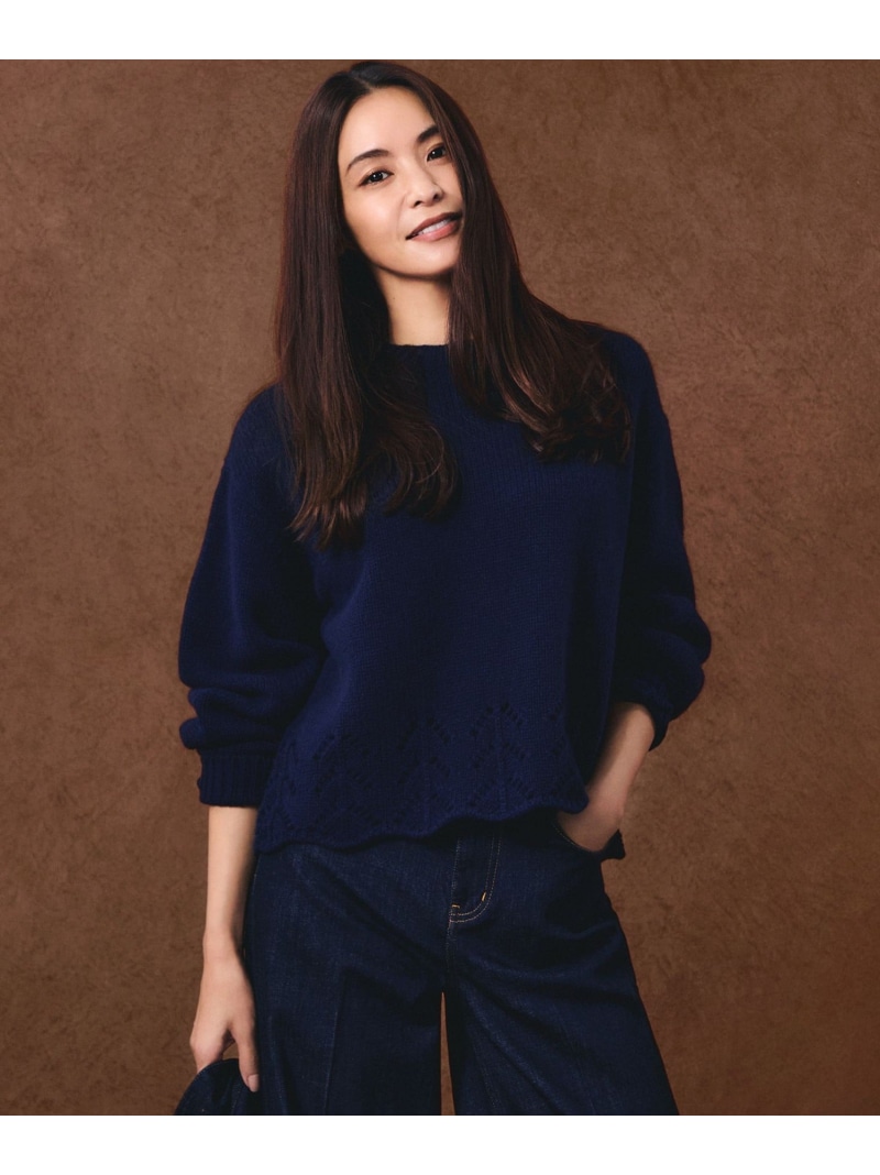 【SALE／20%OFF】【滝沢眞規子さん着用/洗える】レーシーヘムデザイン パフスリーブ ニット 23区 L ニジュウサンク トップス ニット ホワイト レッド【RBA_E】【送料無料】[ Fashion]
