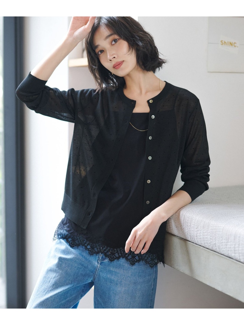 【WEB&一部店舗限定カラーあり】シアードット クルーネック カーディガン 23区 S ニジュウサンク トップス カーディガン ブラック ネイビー【送料無料】[ Fashion]｜23区 店