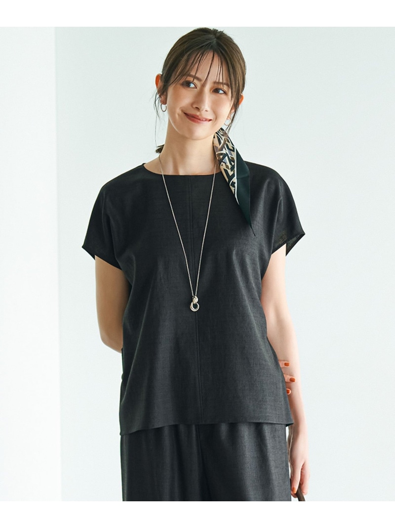 【SALE／50%OFF】【洗える】トリアセスラブストレッチ フレンチスリーブ ブラウス 23区 L ニジュウサンク トップス シャツ・ブラウス ブラック ベージュ【RBA_E】【送料無料】[ Fashion]｜23区 店
