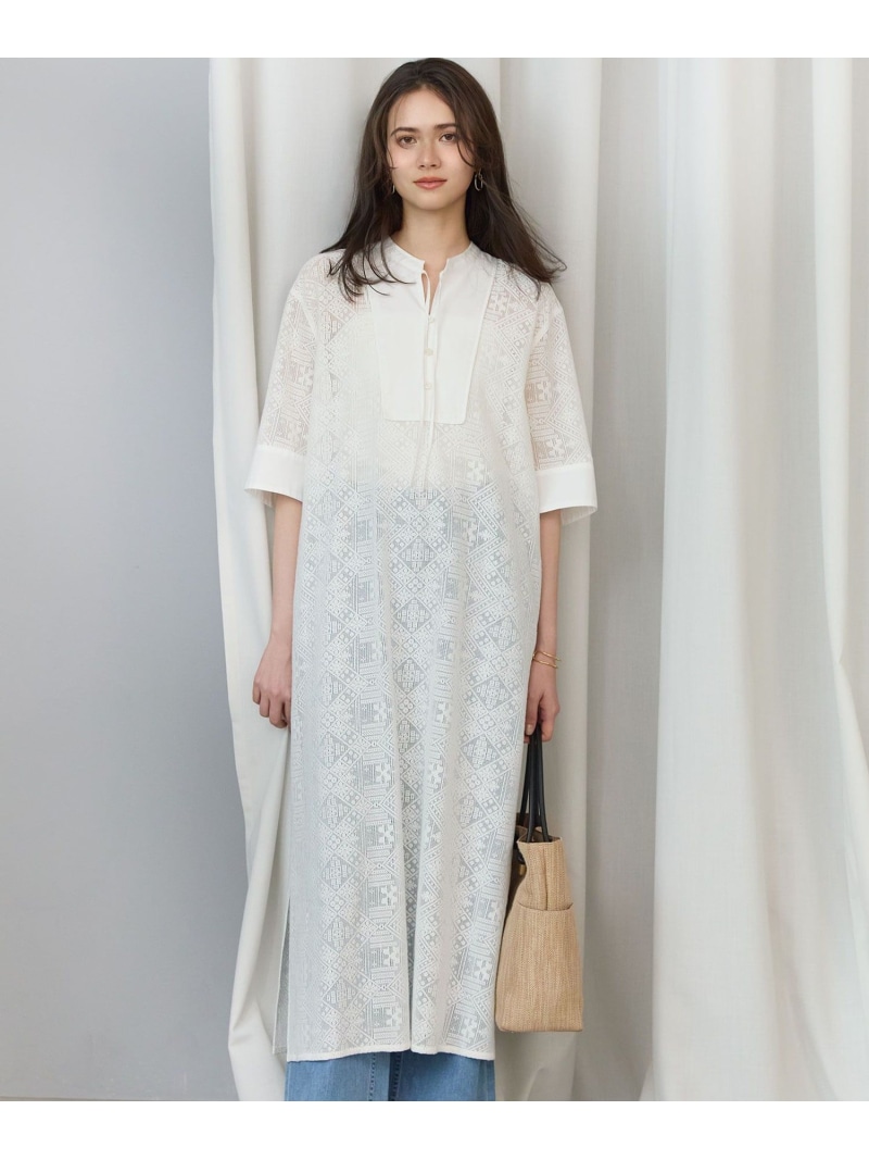 【SLOW/一部店舗限定】モチーフレース ワンピース 23区 ニジュウサンク ワンピース・ドレス シャツワンピース ブラック ホワイト【送料無料】[ Fashion]｜23区 店