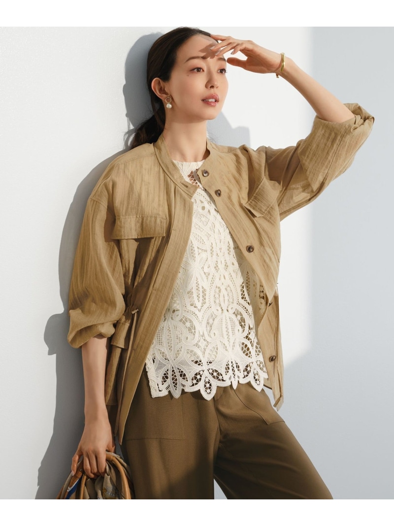 【見上愛さん着用】リネンミックスシアースラブ ミリタリー シャツジャケット 23区 ニジュウサンク トップス シャツ・ブラウス ベージュ カーキグリーン ブラック【送料無料】[ Fashion]