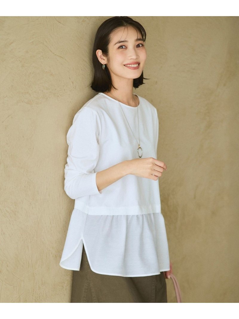 ナチュラルコットンベア シアードッキング カットソー 23区 ニジュウサンク トップス カットソー・Tシャツ ブラック ベージュ ホワイト【送料無料】[ Fashion]
