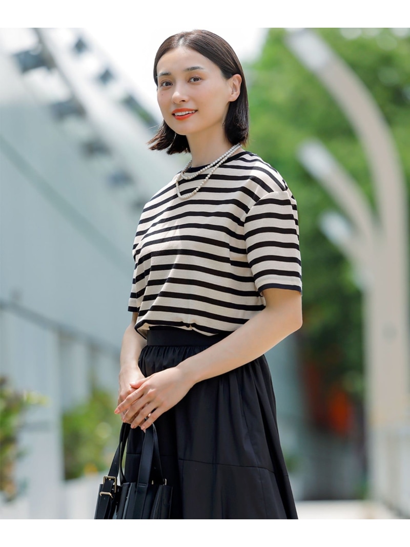 【SALE／20%OFF】【洗える】シアーフライスボーダー Tシャツ 23区 S ニジュウサンク トップス カットソー・Tシャツ ホワイト【RBA_E】【送料無料】[ Fashion]