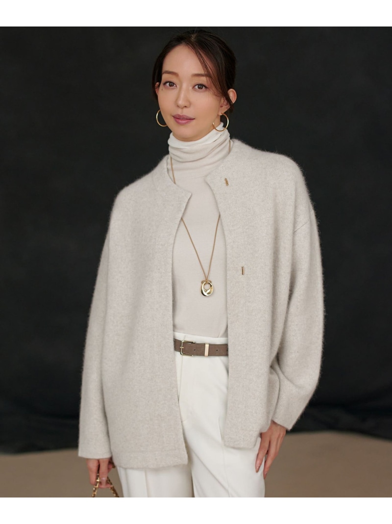 【見上愛さん着付ける】ラクーンブレンドダブルフェイス 編み物 アウター 23区 ニジュウサンク トップス ジレー 薄墨色 ベージュ 白いこと【貨物輸送無料】[ Fashion]