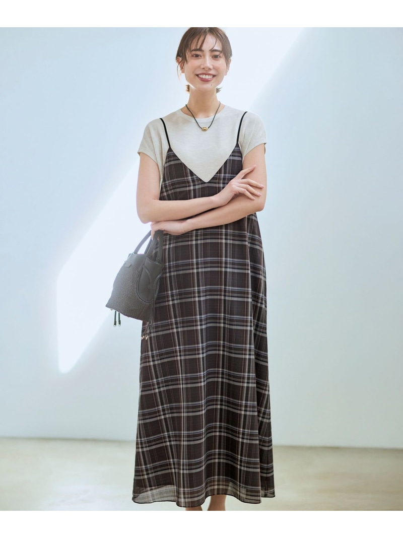 【SALE／30%OFF】【見上愛さん着用】ハイツイストシアーチェック キャミソールワンピース 23区 ニジュウサンク ワンピース・ドレス ワンピース ブラウン グレー【RBA_E】【送料無料】[ Fashion]｜23区 店