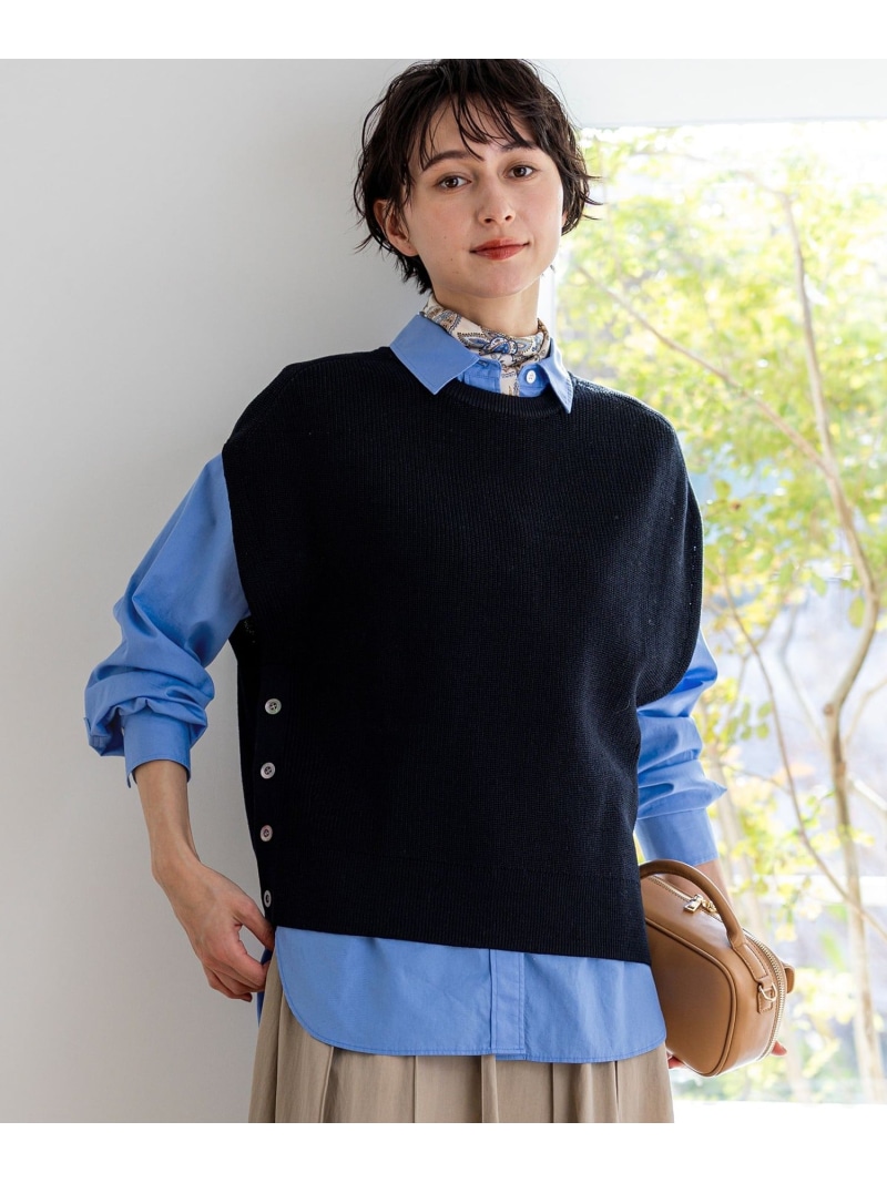 コットンギマ ニットベスト 23区 ニジュウサンク トップス ベスト・ジレ ベージュ イエロー ネイビー【送料無料】[ Fashion]