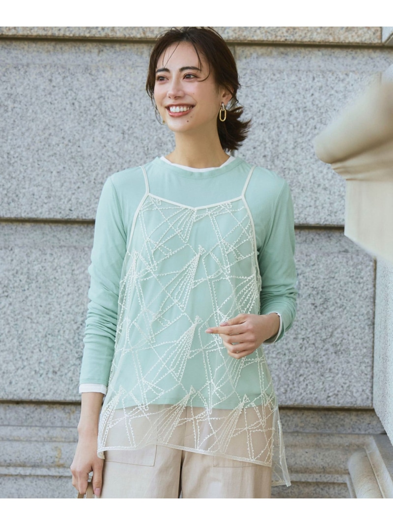 【見上愛さん着付ける】シアーフライス 花の冠yd ロンTEE 23区 L ニジュウサンク トップス カットソー・プルオーバー 黒いこと 白いこと サクラ色 黄色 緑であること【貨物輸送無料】[ Fashion]