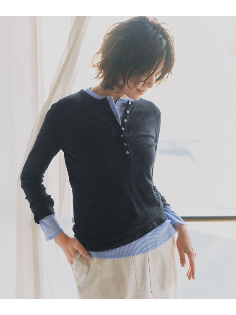 【見上愛さん着用】シアーリブ レイヤード ロンTEE 23区 S ニジュウサンク トップス カットソー・Tシャツ イエロー ホワイト ブラック ピンク グリーン【送料無料】[ Fashion]