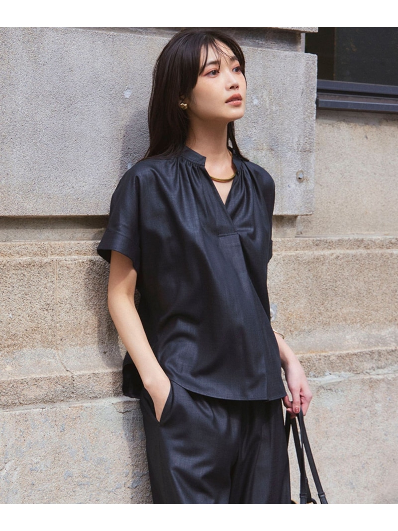 【SALE／20%OFF】【接触冷感/UVカット】ドライスラブストレッチ スキッパー ブラウス 23区 S ニジュウサンク トップス シャツ・ブラウス ベージュ ネイビー【RBA_E】【送料無料】[ Fashion] 10,850円