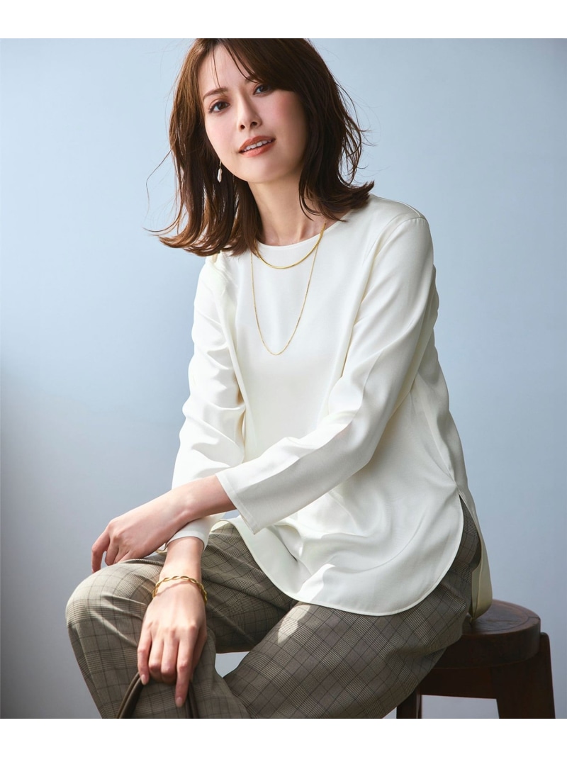 【洗える】サテン ロングスリーブ Tシャツ 23区 L ニジュウサンク トップス カットソー・Tシャツ ブラウン グレー オレンジ ホワイト【送料無料】[ Fashion]