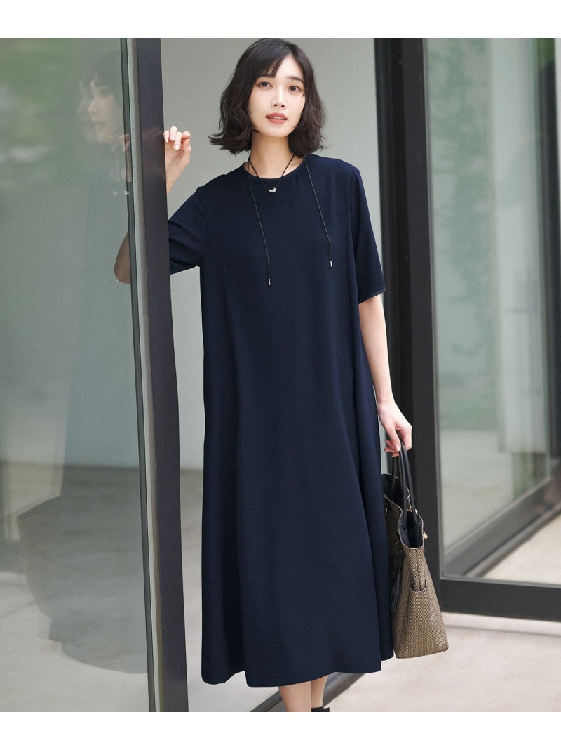 ストレッチジョーゼット フレアワンピース 23区 L ニジュウサンク ワンピース・ドレス ワンピース ブラック ネイビー【送料無料】[ Fashion]