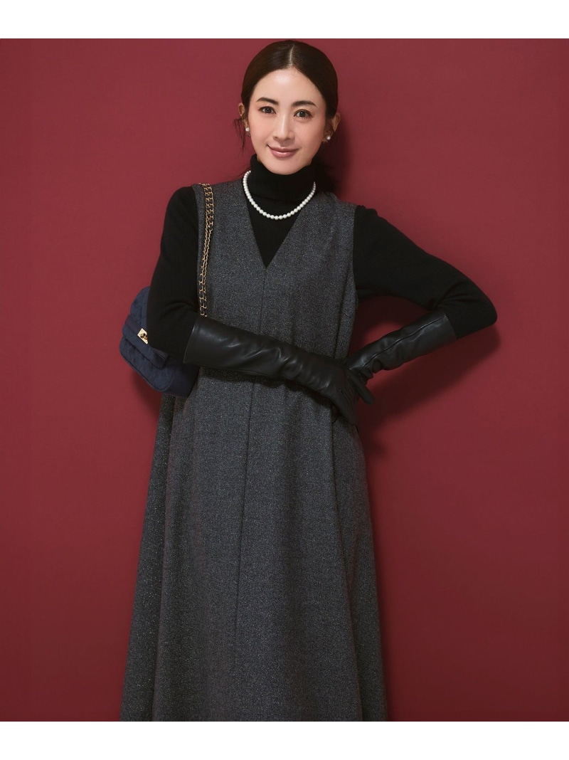 【SALE／20%OFF】ラメミックスツイード Vネックワンピース 23区 S ニジュウサンク ワンピース・ドレス ワンピース グレー ベージュ【RBA_E】【送料無料】[ Fashion]