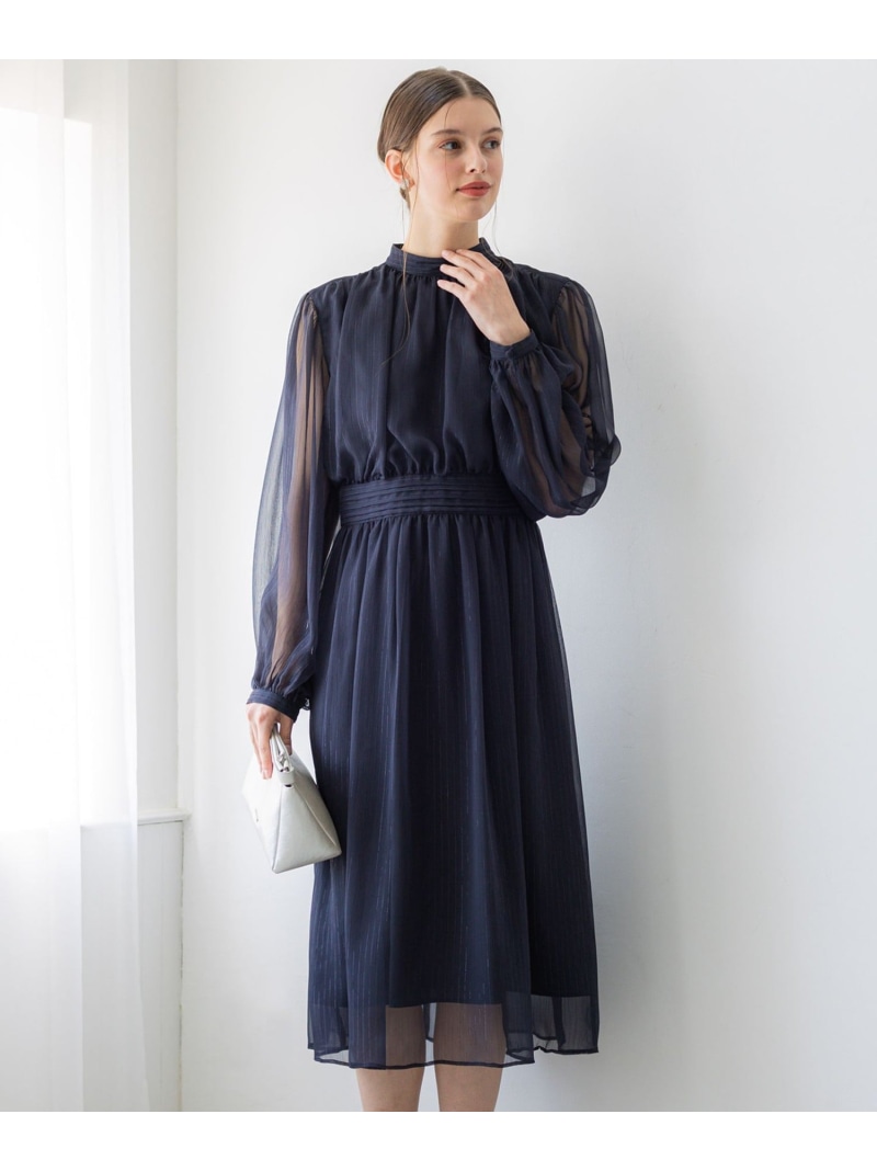 【APPLAUDIR】クレープシフォン ドレス 23区 L ニジュウサンク ワンピース・ドレス ドレス ネイビー【送料無料】[ Fashion]