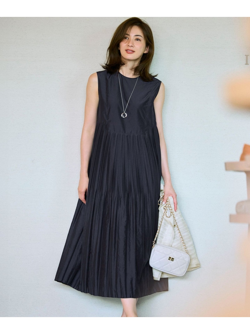 【洗える】プリーツコンビ ワンピース 23区 L ニジュウサンク ワンピース・ドレス ワンピース ブラウン ネイビー【送料無料】[ Fashion]｜23区 店