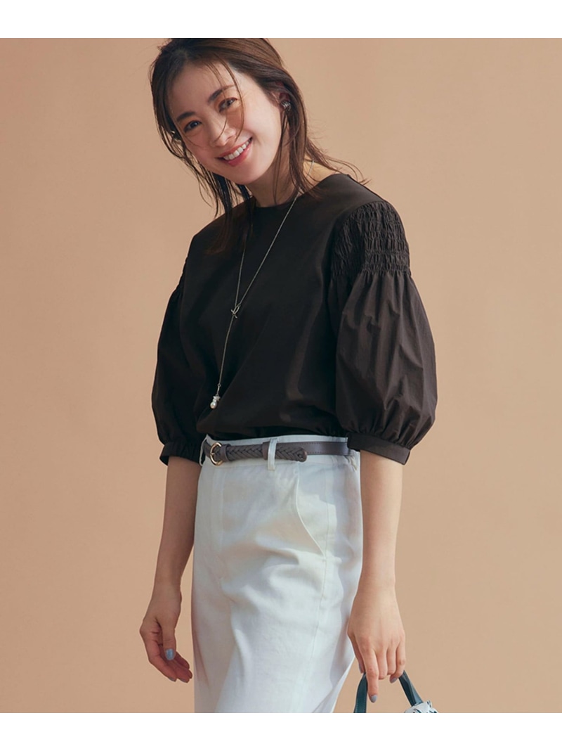 【SALE／30%OFF】【汗じみ防止/洗える】ギャザーディテール カットソー 23区 L ニジュウサンク トップス カットソー・Tシャツ ホワイト ベージュ カーキグリーン【RBA_E】【送料無料】[ Fashion]｜23区 店