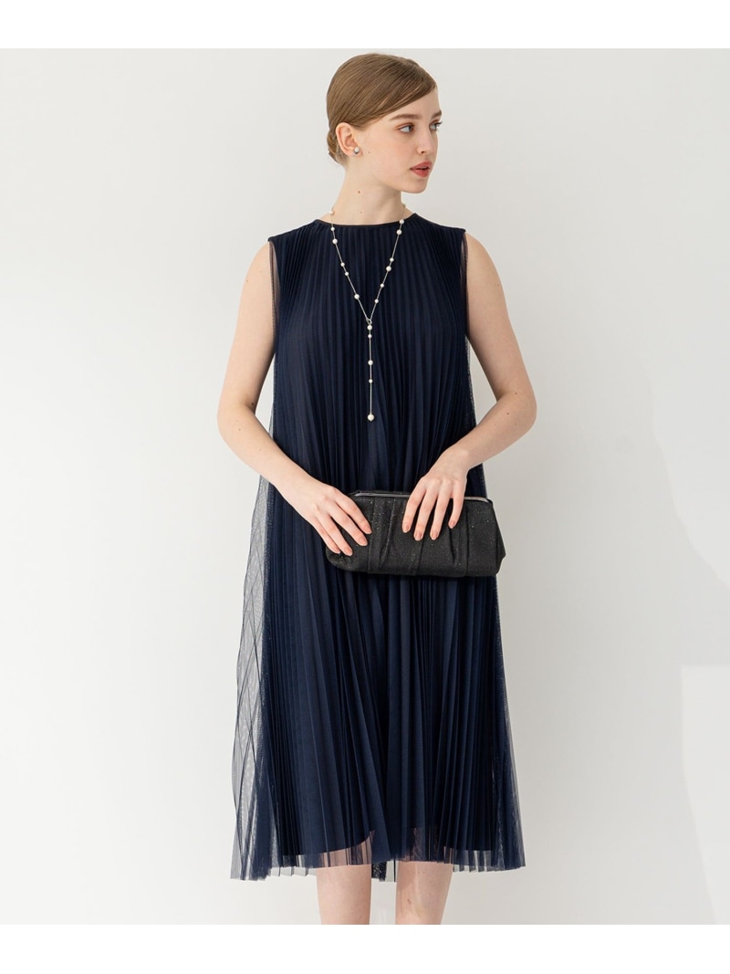 【APPLAUDIR】チュールプリーツ ドレス 23区 L ニジュウサンク ワンピース・ドレス ドレス ネイビー ブルー【送料無料】[ Fashion] 28,600円