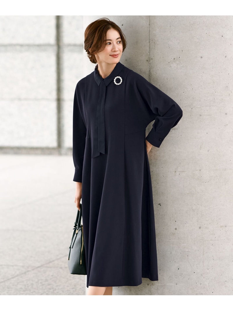 【SALE／50%OFF】【VERYコラボ】トリアセダブルジョーゼット つけ襟 ボウタイワンピース 23区 ニジュウサンク ワンピース・ドレス ワンピース ベージュ ネイビー【RBA_E】【送料無料】[ Fashion]｜23区 店