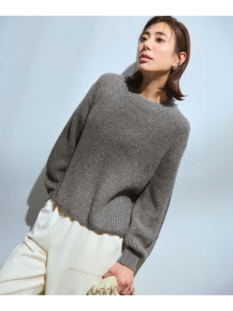 【SALE／20%OFF】【洗える】スパンコールバルキー クロップド ニット 23区 L ニジュウサンク トップス ニット グレー ベージュ ホワイト【RBA_E】【送料無料】[ Fashion]