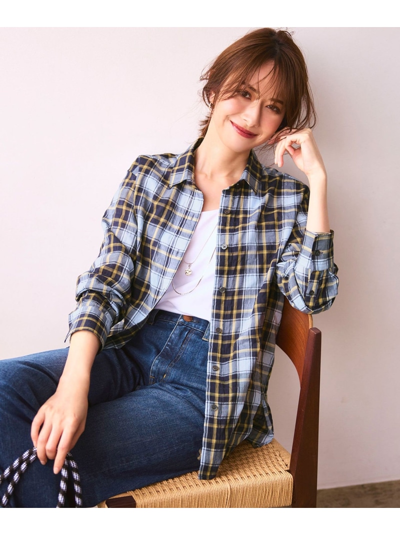 【SALE／40%OFF】【WEB限定】シャーリング チェック シャツ 23区 S ニジュウサンク トップス シャツ・ブラウス ブルー ブラック【RBA_E】【送料無料】[ Fashion]