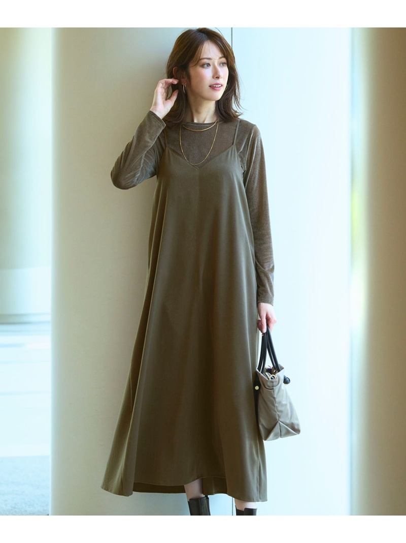 【SALE／50%OFF】【見上愛さん着用/洗える】スエーディーサテン キャミソール ワンピース 23区 ニジュウサンク ワンピース・ドレス ワンピース ベージュ ブラウン カーキグリーン【RBA_E】【送料無料】[ Fashion]｜23区 店