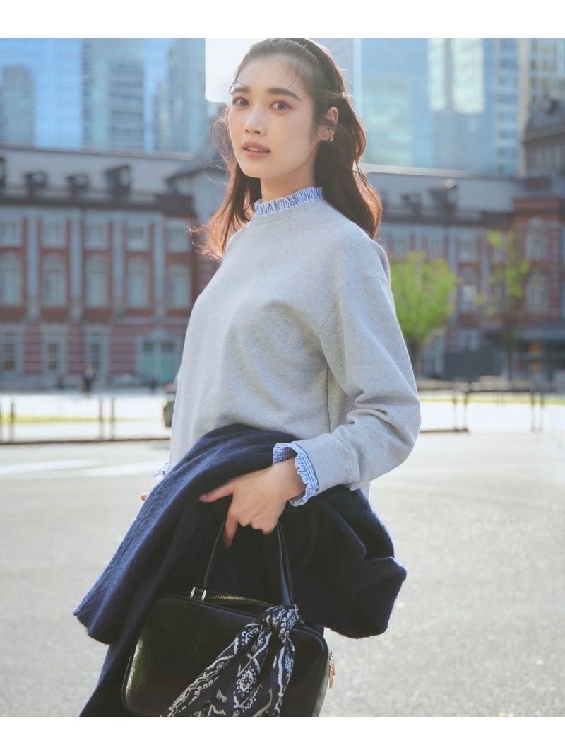【SALE／20%OFF】【洗える】クリアコットンテリー 縞模様フラウンス 汗水 23区 ニジュウサンク トップス カットソー・ティーシャツ 薄墨色 白いこと 米国海軍【RBA_E】【貨物輸送無料】[ Fashion]