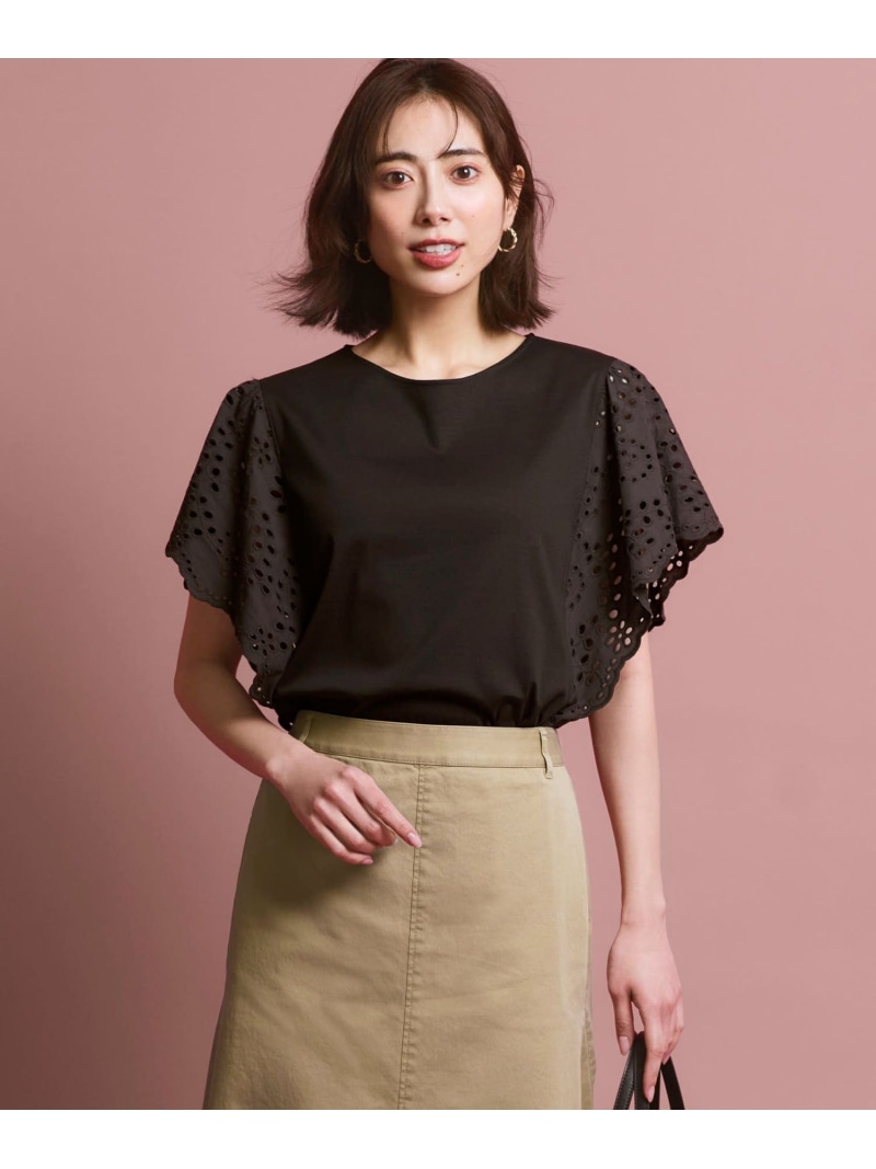 【SALE／30%OFF】カットワークエンブロイダリー デザインスリーブ トップス 23区 S ニジュウサンク トップス カットソー・Tシャツ ブラウン ブラック ホワイト【RBA_E】【送料無料】[ Fashion]｜23区 店
